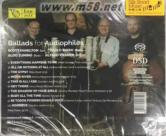 極致經典盤Ballads for Audiophiles 爵士四重奏 薩克斯、鋼琴、大提琴、鼓 SACD專輯背面圖片