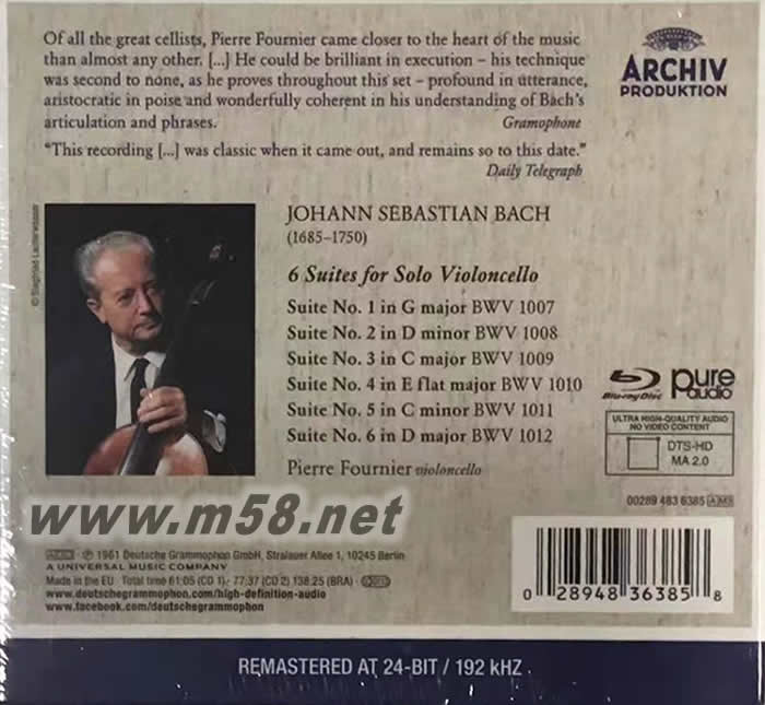 Bach, J.S.: The Cello Suites 巴赫 大提琴組曲 雙CD+BD專輯背面圖片