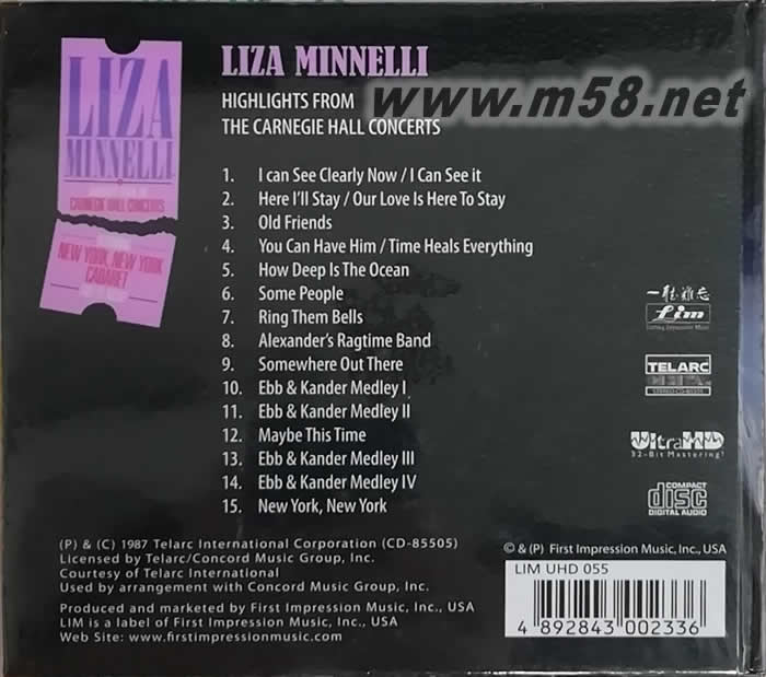NIGHLIGHTS FROM THE CARNEGIE HALL OCNCERTS UltraHD專輯背面圖片