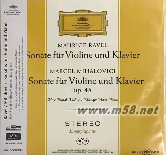 羅斯塔 - 拉威爾 米哈洛維奇 小提琴奏鳴曲 Sonata for Violin and Piano/Max Rostal, Monique Haas 180g 33RPM LP 黑膠專(zhuān)輯正面圖片