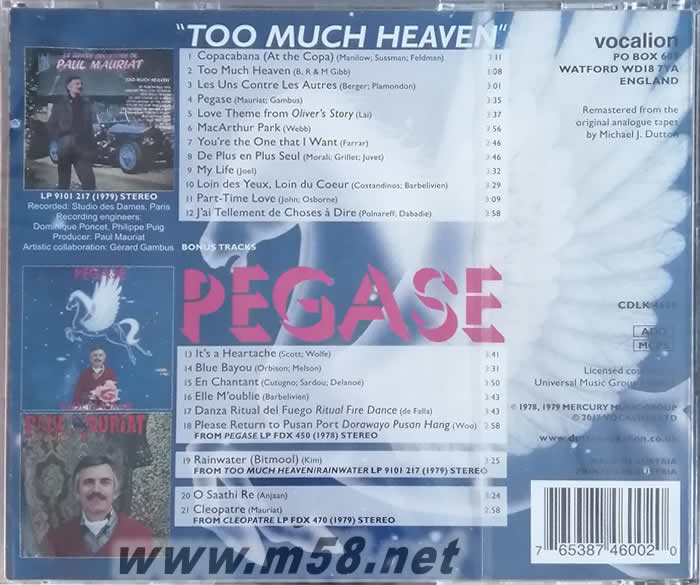 保羅莫里哀 - 浪漫情景TOO MUCH HEAVEN專輯背面圖片