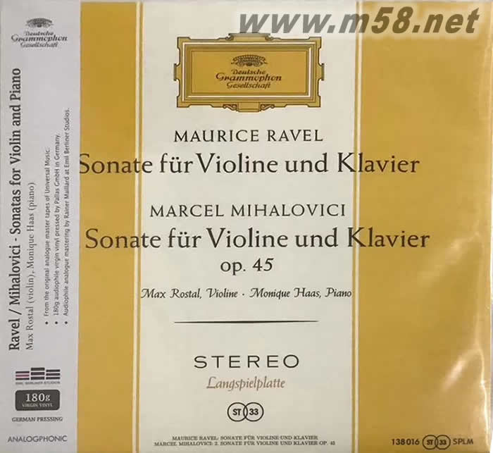 拉威爾 米哈洛維奇 小提琴奏鳴曲 RAVEL 180g 33RPM LP 黑膠專輯正面圖片