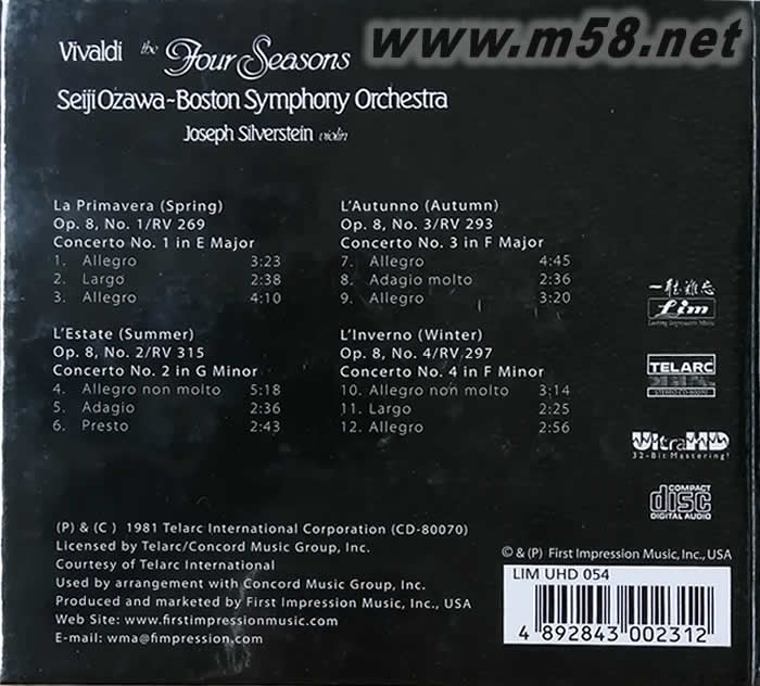 韋瓦第:四季/小澤征爾 Vivaldi: The Four Seasons, Seiki Ozawa ULTRAHD專輯背面圖片