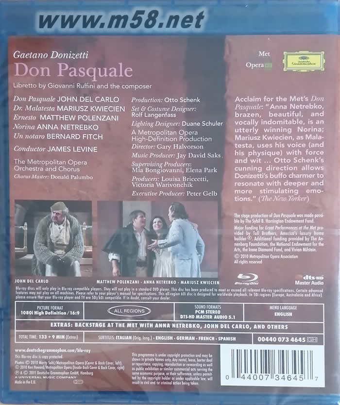歌劇 唐尼采蒂:唐 巴斯瓜雷 藍光BD專輯背面圖片