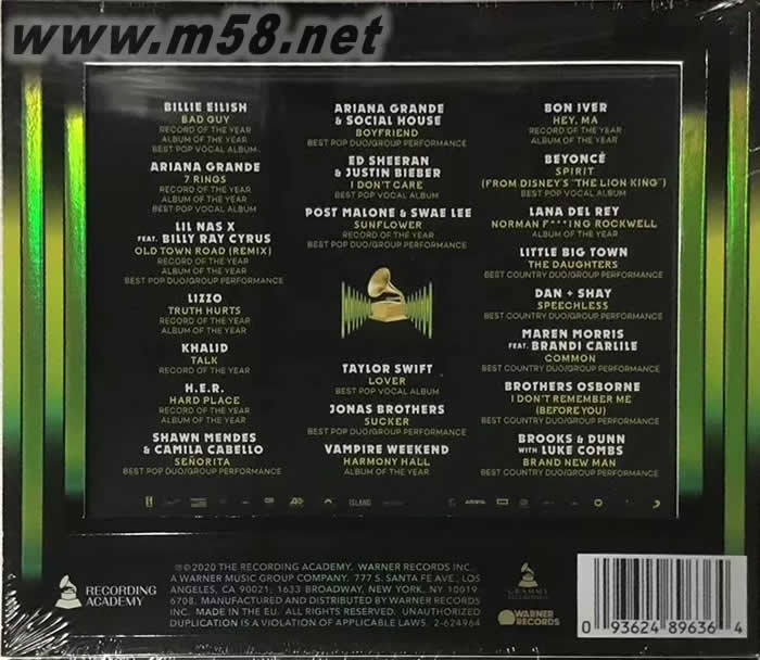 2020 GRAMMY Nominees 2020格萊美的喝彩專輯背面圖片