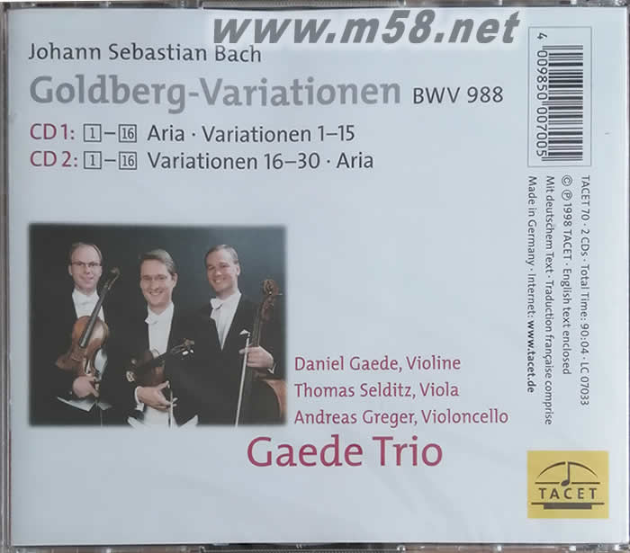 Goldberg Variation 巴哈:郭德堡變奏曲(三重奏版) 大中小提琴專輯背面圖片