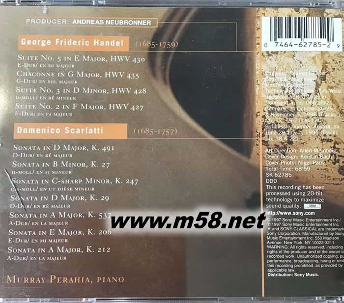 佩拉亞演奏亨德爾和斯卡拉蒂鋼琴作品Plays Handel and Scarlatti專輯背面圖片