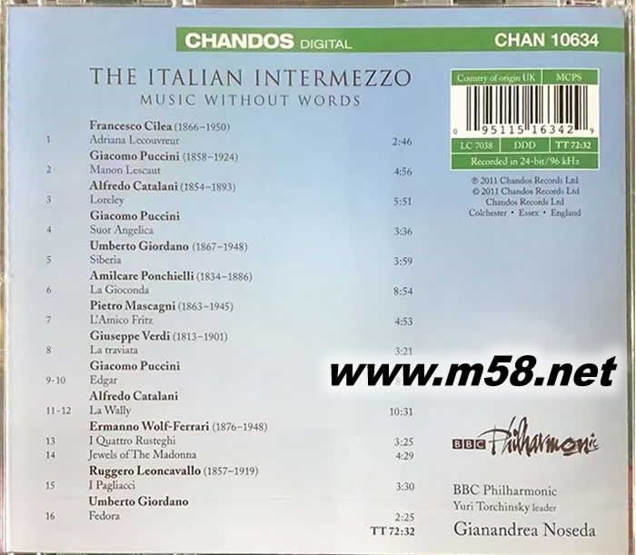 意大利管弦樂間奏曲 THE ITALIAN INTERMEZZO專輯背面圖片