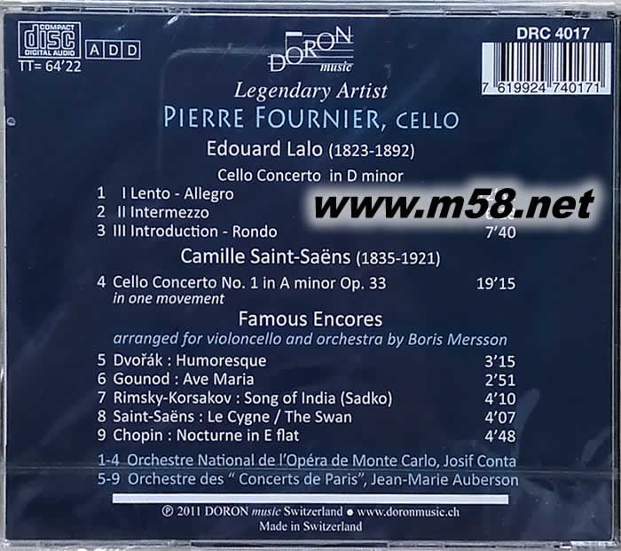 傅尼葉大提琴藝術Lalo/ Saint-Saens: Cello Concertos專輯背面圖片