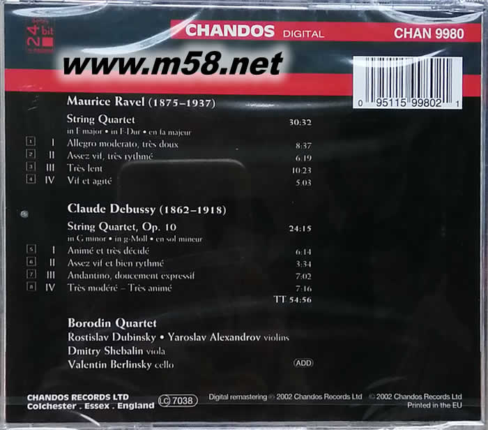 Debussy/ Ravel: String Quartets 拉威爾: F大調(diào)弦樂(lè)四重奏作品/ 德布西: G小調(diào)弦樂(lè)四重奏作品專輯背面圖片