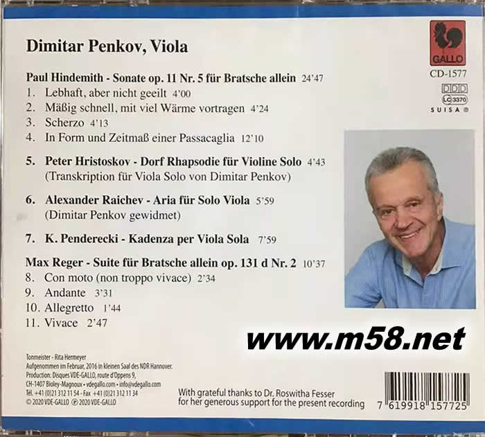 廿世紀(jì)無伴奏中提琴獨奏作品選Dimitar Penkov XX Viola Solo專輯背面圖片
