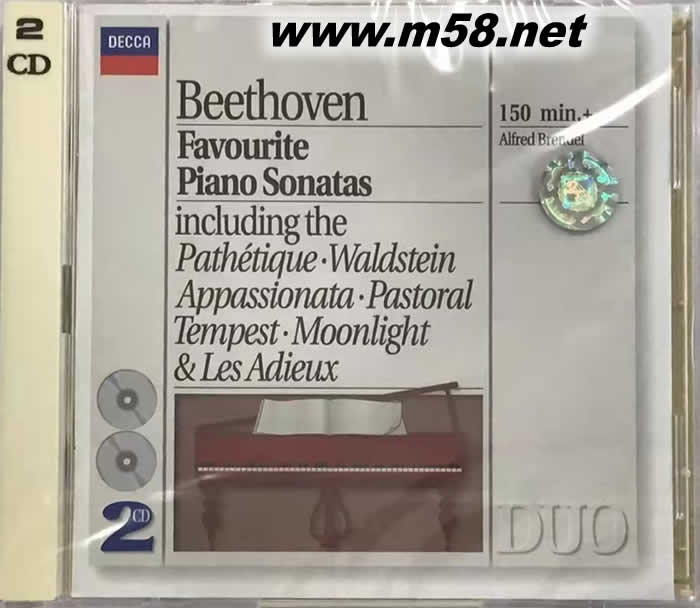 著名鋼琴奏鳴曲BEENTHOVEN FAVOURITE PIANO SONATAS 白色封面雙CD專輯正面圖片