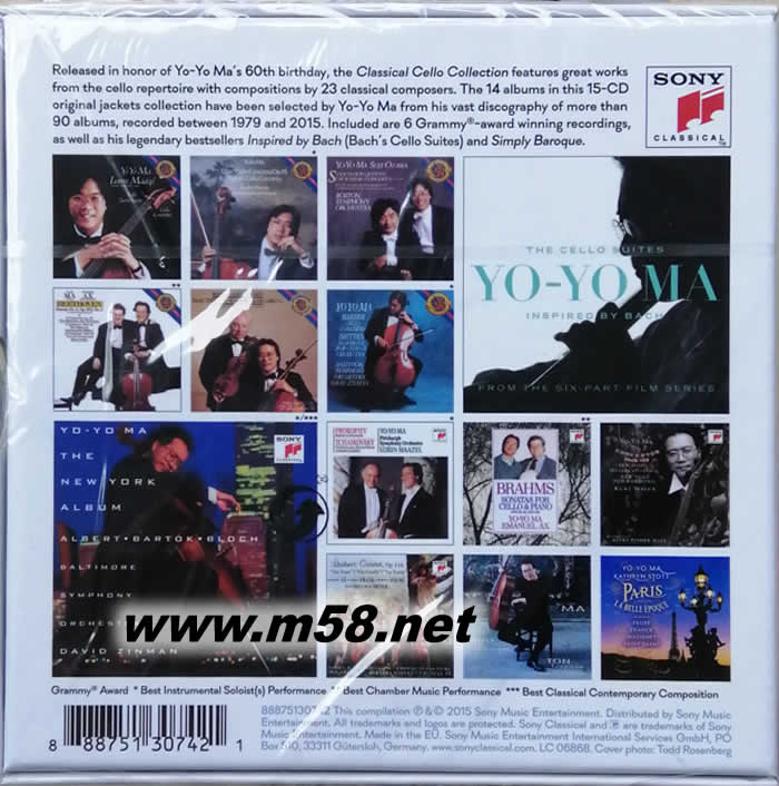 友友大提琴作品經典精選 The Classical Cello Collection (15CD套裝)專輯背面圖片