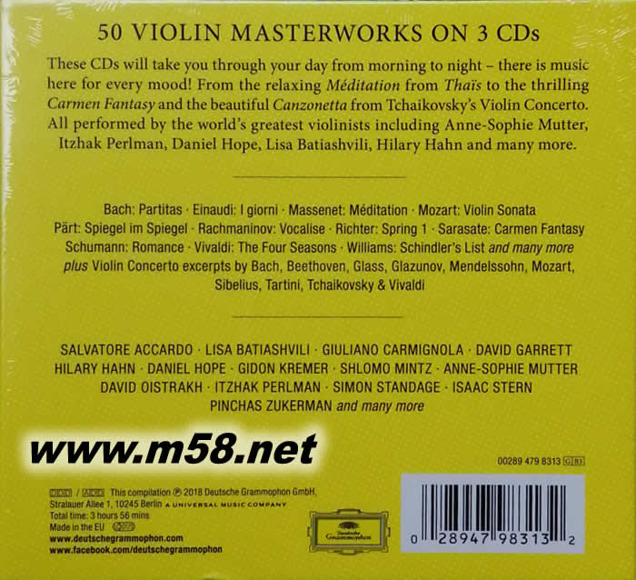 50 Violin Master Works 小提琴名曲演奏50首DG小提琴大師經(jīng)典專輯背面圖片