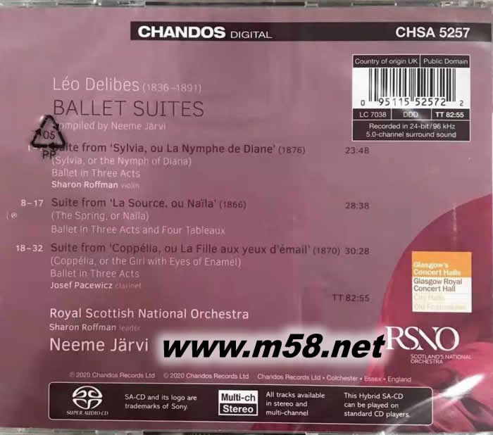 Delibes: Ballet Suites 德利伯: 三大芭蕾舞組曲 (柯貝莉亞/ 希爾維亞/ 泉源) (SACD)專輯背面圖片