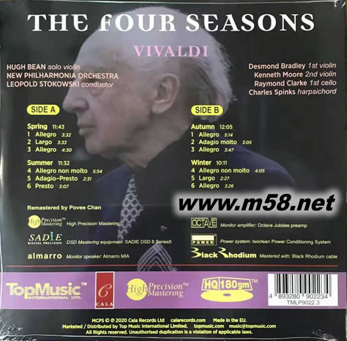托克夫斯基(白頭佬) - 維瓦爾第 四季THE FOUR SEASONS VIVALDI 180g 33RPM LP 黑膠專輯背面圖片