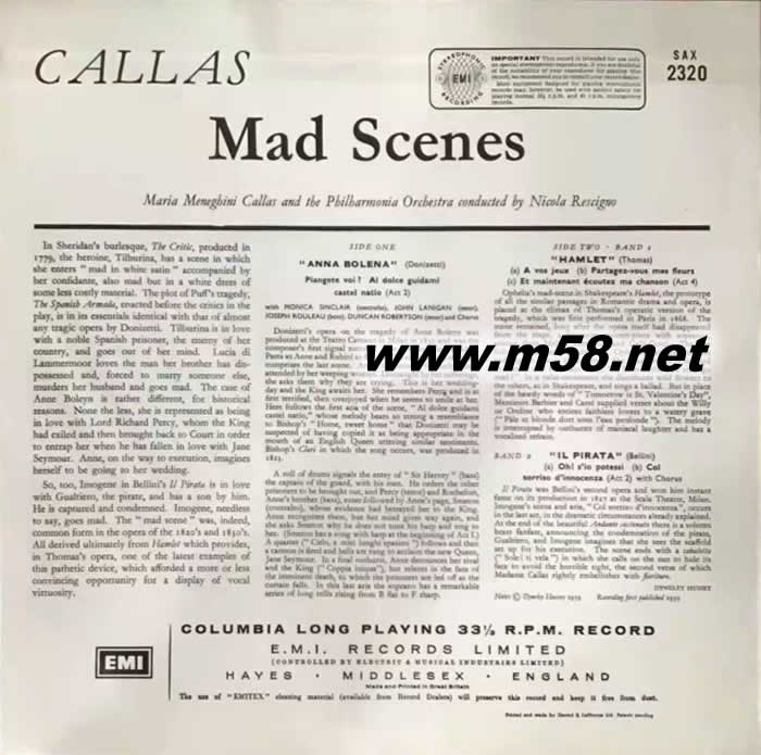 卡拉絲 Mad Scenes 瘋狂情景 黑膠專輯背面圖片