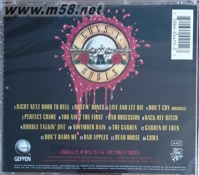 USE YOUR ILLUSION用你的幻覺(I)美版 紅色封面專輯背面圖片