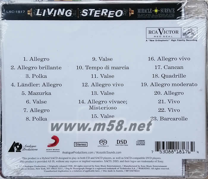 快樂的巴黎人GAITE PARISIENNE (Living Stereo 立體聲名盤 SACD )專輯背面圖片