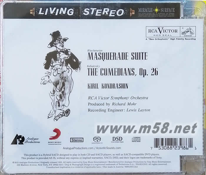 MASQUERADE SUITE 小丑 哈哈圖良:化妝舞會組曲 (Living Stereo 立體聲名盤 SACD )專輯背面圖片