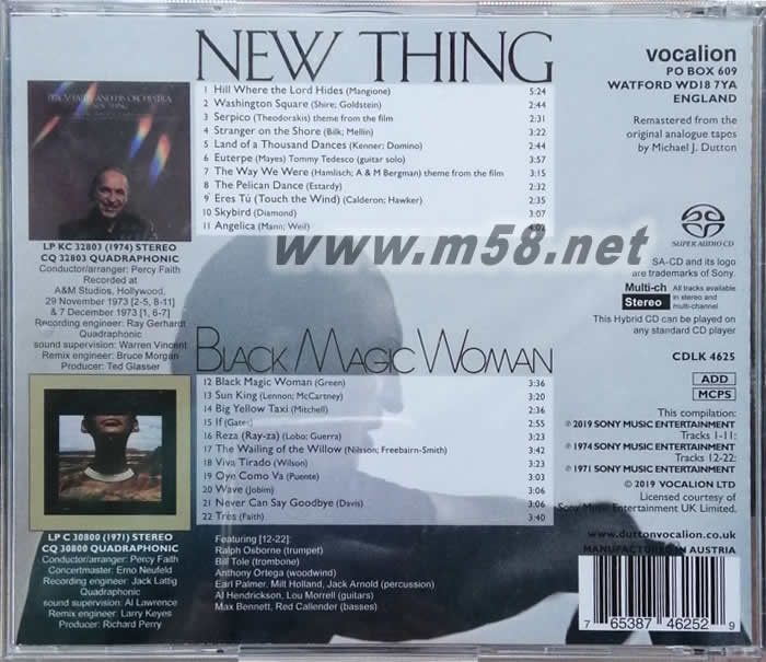 名曲共享 NEW THING & BLACK MAGIC WOMAN SACD專輯背面圖片