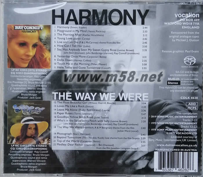 永恒歌聲 HARMONY THE WAY WE WERE SACD專輯背面圖片