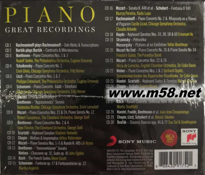 RCA偉大鋼琴錄音 Great Piano Recordings (30CD大套裝)專輯背面圖片