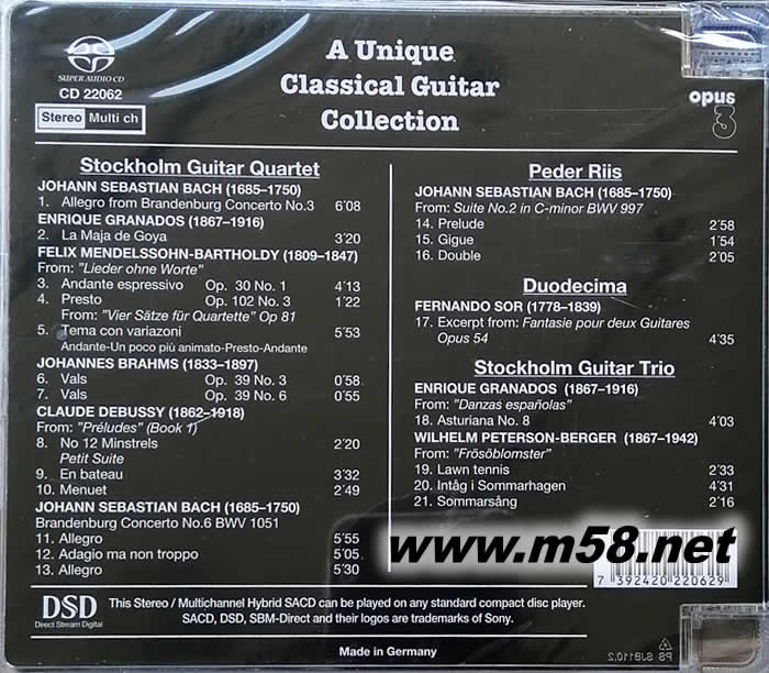 HIFI 古典吉他 SACD OPUS 3 出品專輯背面圖片