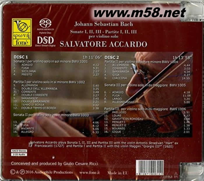 巴哈的為小提琴獨奏而作的奏鳴曲與帕蒂塔 BACH : SONATE I, II, III 雙SACD專輯背面圖片