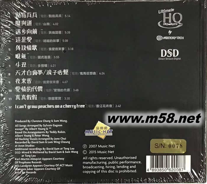 TEDDY GOES TO THE MOVIES點指泰迪羅賓 UHQCD專輯背面圖片