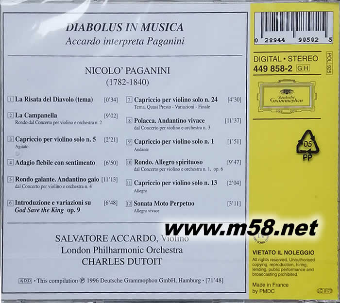 魔鬼的顫音DIABOLUS IN MUSICA 帕格尼尼精選(古典愛(ài)好者必備)專輯背面圖片