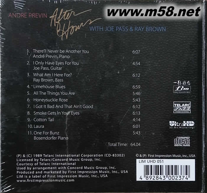 爵士鋼琴三重奏(鋼琴、吉它、貝斯)After Hours With Joe Pass & Ray Brown UltraHD專輯背面圖片