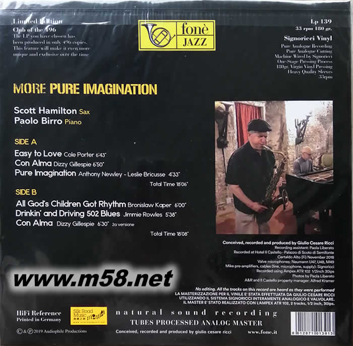更多純粹想像 (第二集)薩克斯與鋼琴 兩位爵士大師合作 MORE PURE IMAGINATION 黑膠專輯背面圖片