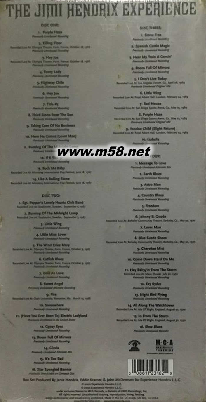 The Jimi Hendrix Experience經典作品大全集 4CD套裝專輯背面圖片