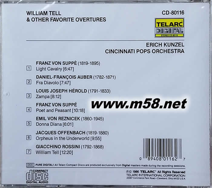 WILLIAM TELL ORTHER FAVORITE OVERTURES KUNZEL專輯背面圖片