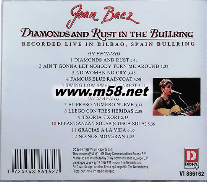 民謠 DIAMONDS&RUST IN THE BULLRING鉆石的璀璨 斗牛場演唱會專輯背面圖片