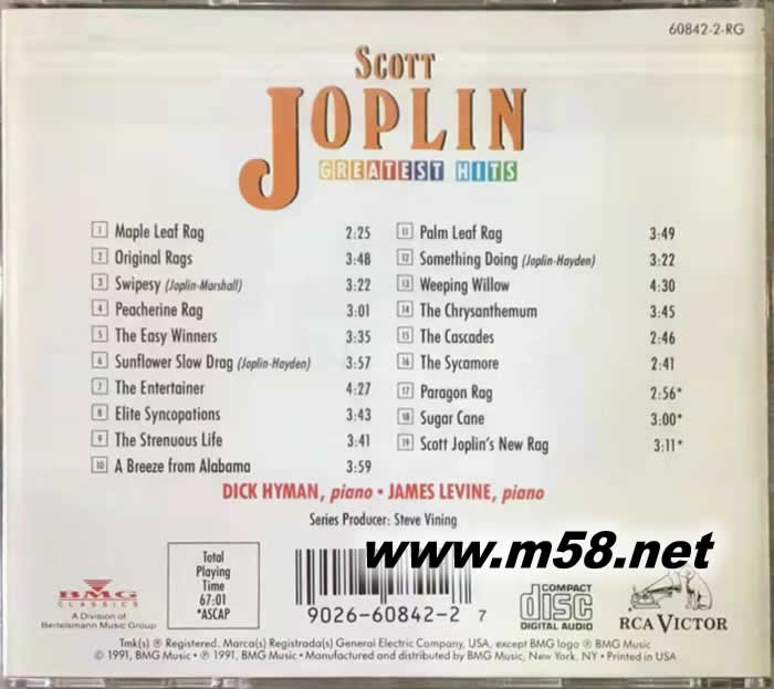 斯科特喬普林精選 SCOTT JOPLIN (爵士鋼琴)專輯背面圖片