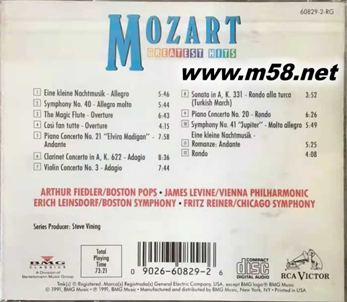 MOZART 莫扎特精選專輯背面圖片