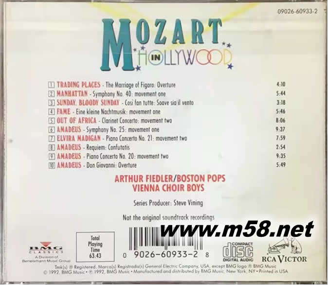 MOZART IN LLYWOOD 莫扎特在好萊塢 小夜曲 歌劇序曲 費(fèi)加羅的婚禮 女人心 唐璜專輯背面圖片