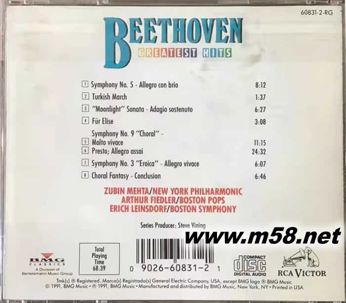 BEETHOVEN GREATEST HITS 貝多芬精選專輯背面圖片