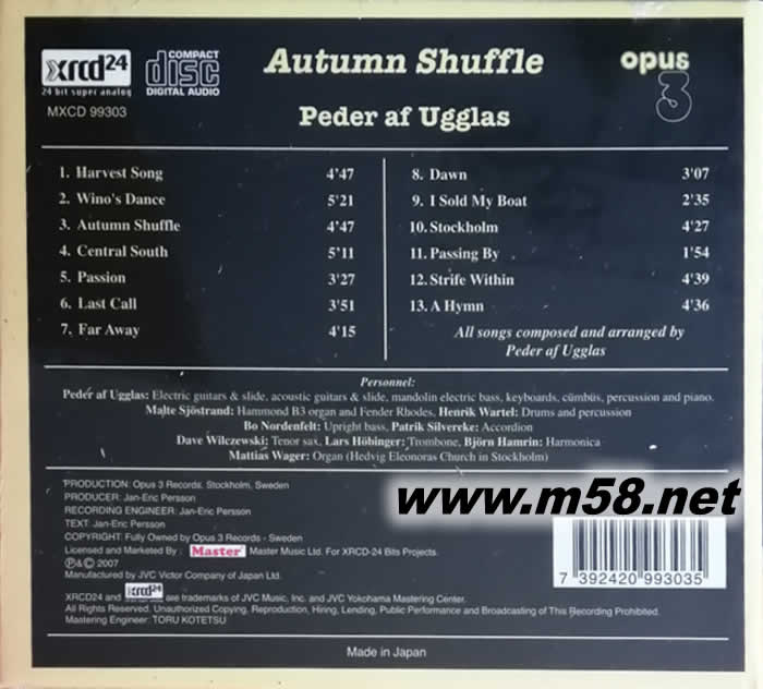藍調結他王 - 秋日漫步 AUTUMN SHUFFLE HIFI結他王 (OPUS 3 發燒工作室) XRCD專輯背面圖片