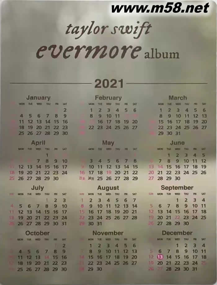 恒久傳說 evermore 歐洲豪華版贈品年歷卡背面圖片