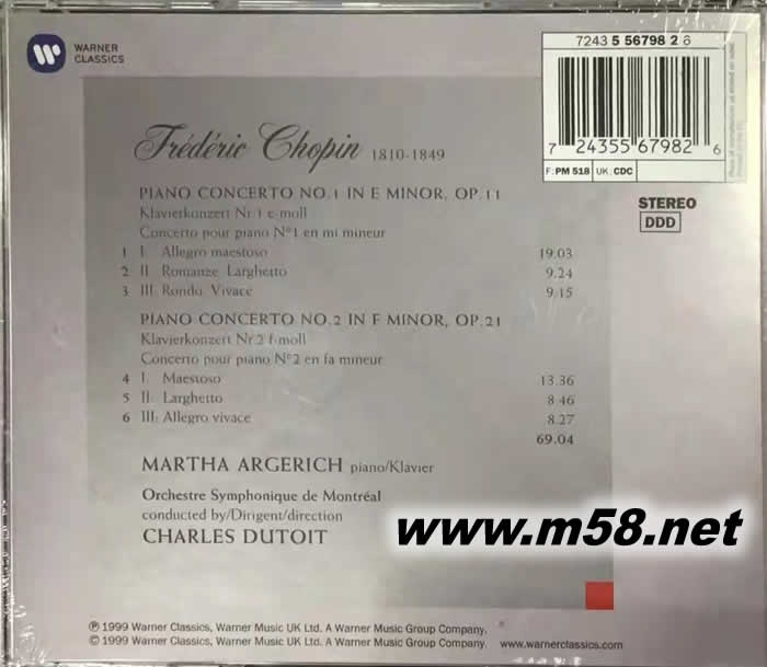 蕭邦:第1,2 鋼琴協(xié)奏曲 Chopin: Piano Concertos Nos. 1 & 2專輯背面圖片