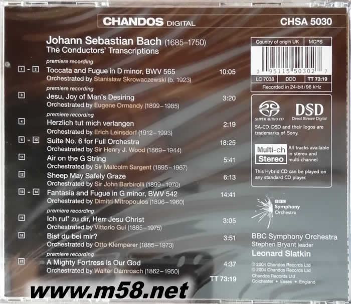 巴哈:指揮家改編曲集 BACH:THE CONDUCTOR’S TRANSCRIPTIONS 指揮 LEONARD ALATKIN SACD專輯背面圖片