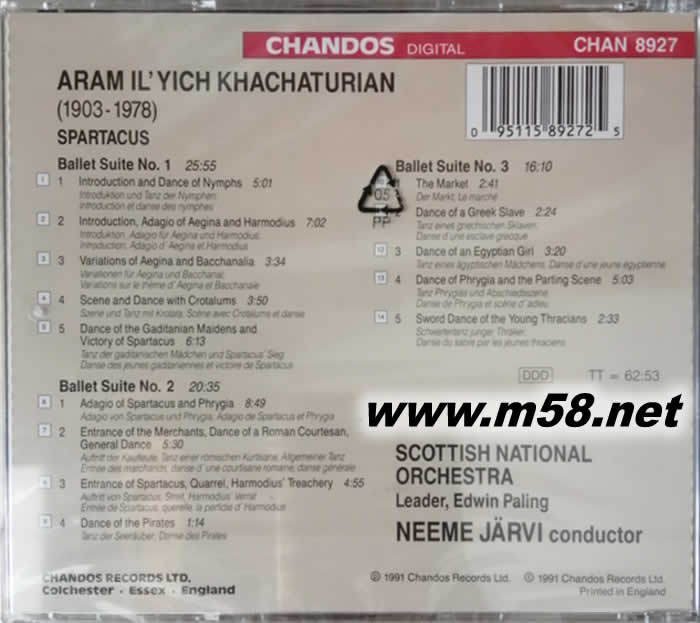 Khachaturian: Spartacus Ballet Suites Nos. 1-3 哈察都量 Spartacus 芭蕾組曲專輯背面圖片