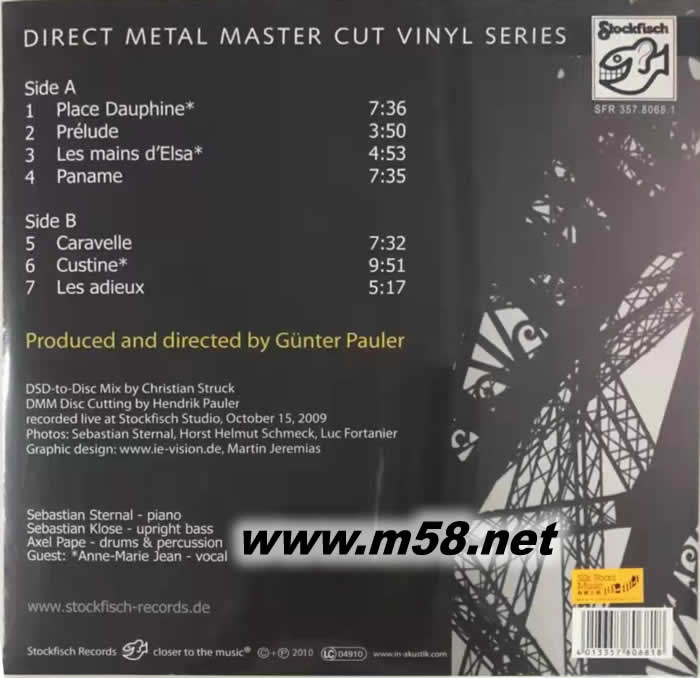 SEBASTIAN STERNAL TRIO PARIS 賽爾斯蒂安三重奏 之 巴黎 180g 33RPM LP 黑膠 老虎魚專輯背面圖片