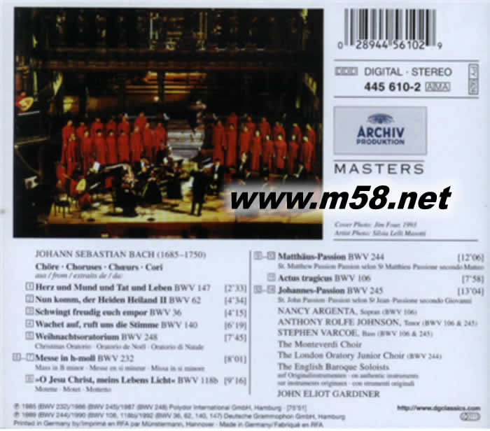 John Eliot Gardiner 指揮 巴赫:著名合唱作品 John Eliot Gardiner - Bach: Great Choruses專輯背面圖片