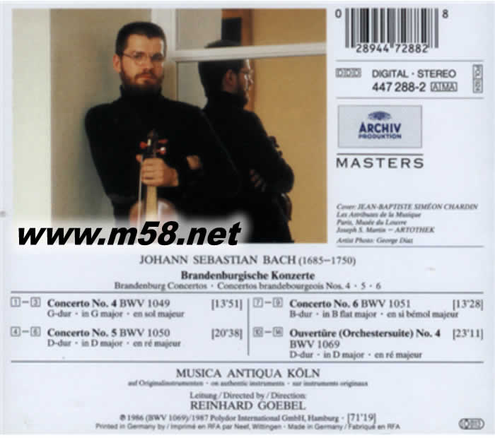 雷恩哈德 戈貝爾 - 巴赫:No. 4-6勃蘭登堡協奏曲Musica Antiqua Koln & Reinhard Goebel - Bach: Brandenburg Concertos No. 4-6專輯背面圖片