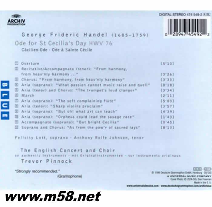 特雷沃 平諾克 - 亨德爾:圣塞西莉亞節頌歌 Trevor Pinnock - Handel:Ode For St. Cecilia