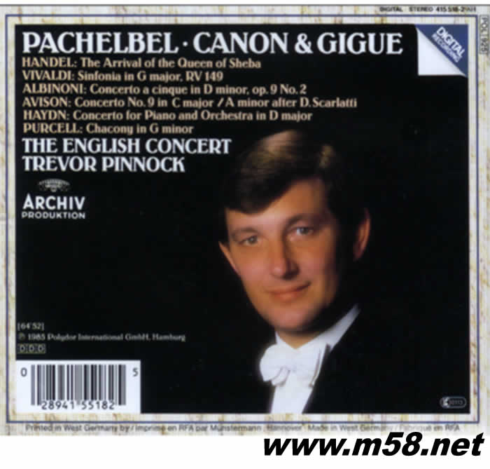 帕坎貝爾:卡農與吉格CANON & GIGUE-PACHELBEL(古典愛好者必備)專輯背面圖片